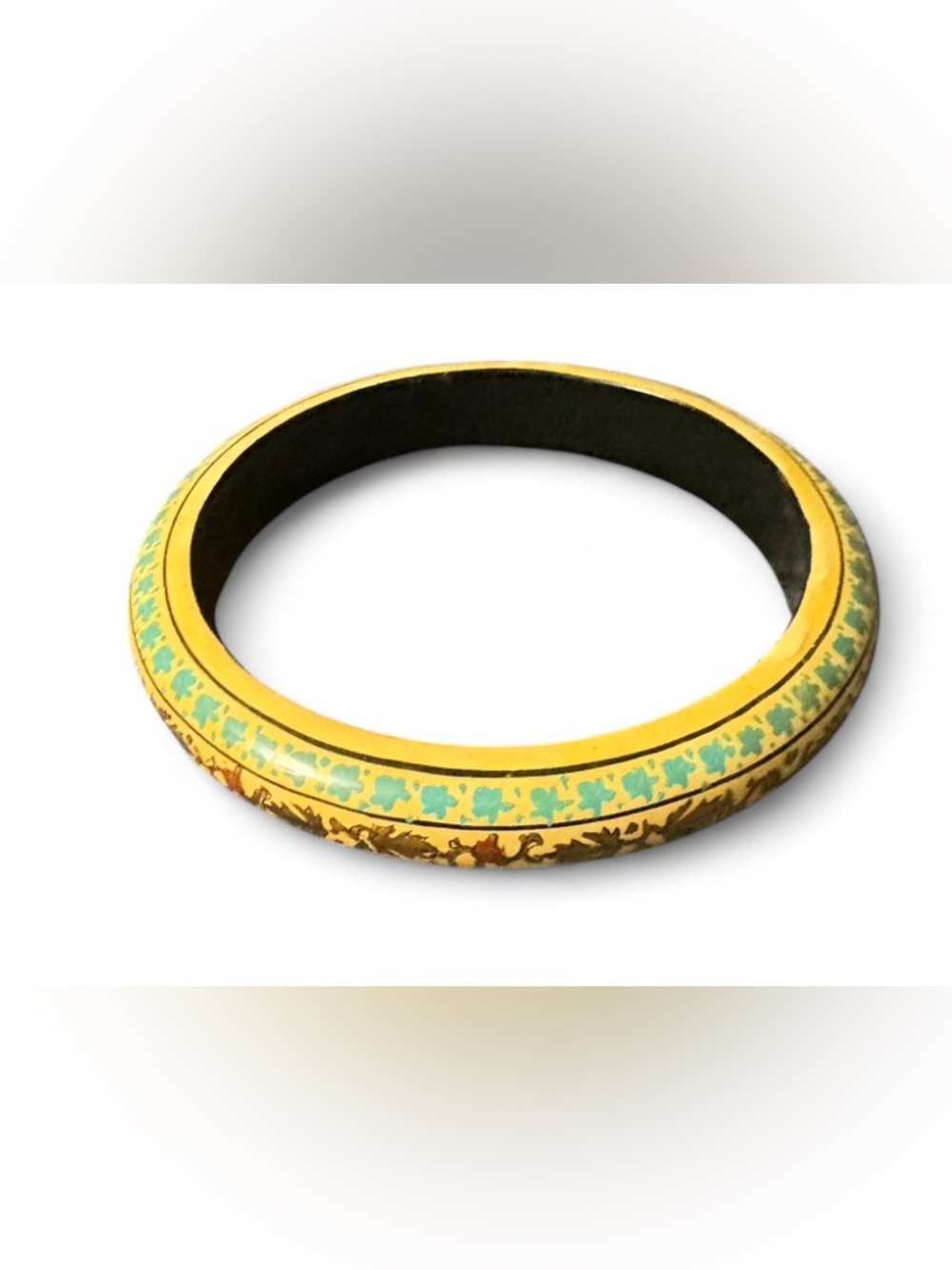 Vintage Hand Painted Lacquer Wood Floral Bangle. US size 8